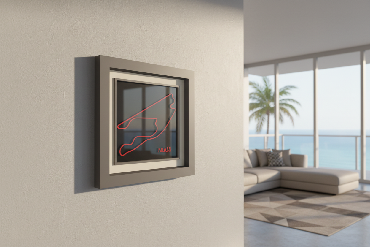 Miami F1 racing circuit 3D printed track art, race circuits wall decor