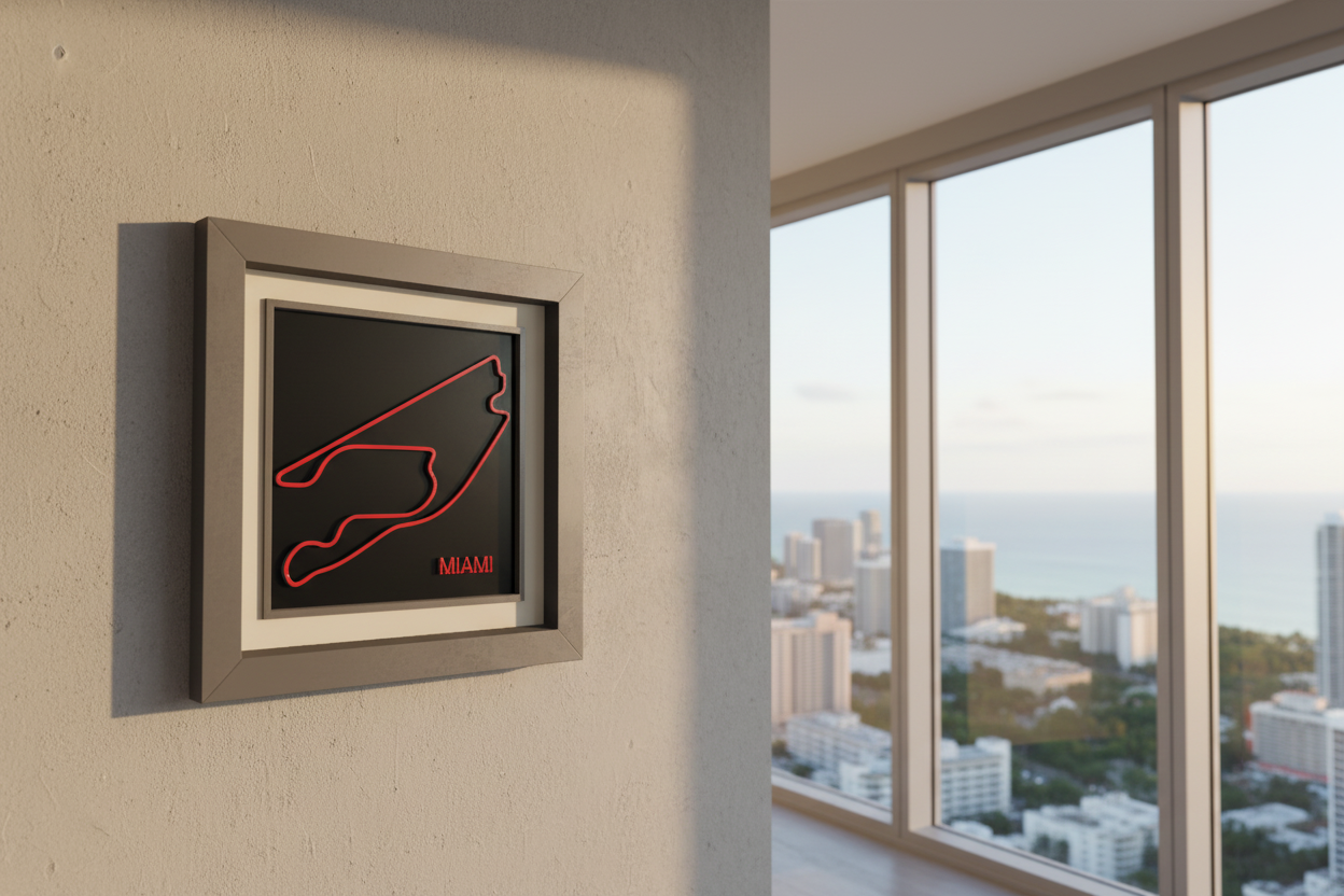 Miami F1 racing circuit 3D printed track art, race circuits wall decor