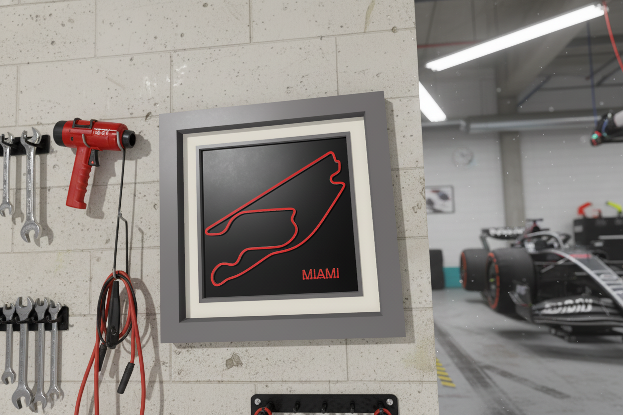 Miami F1 racing circuit 3D printed track art, race circuits wall decor