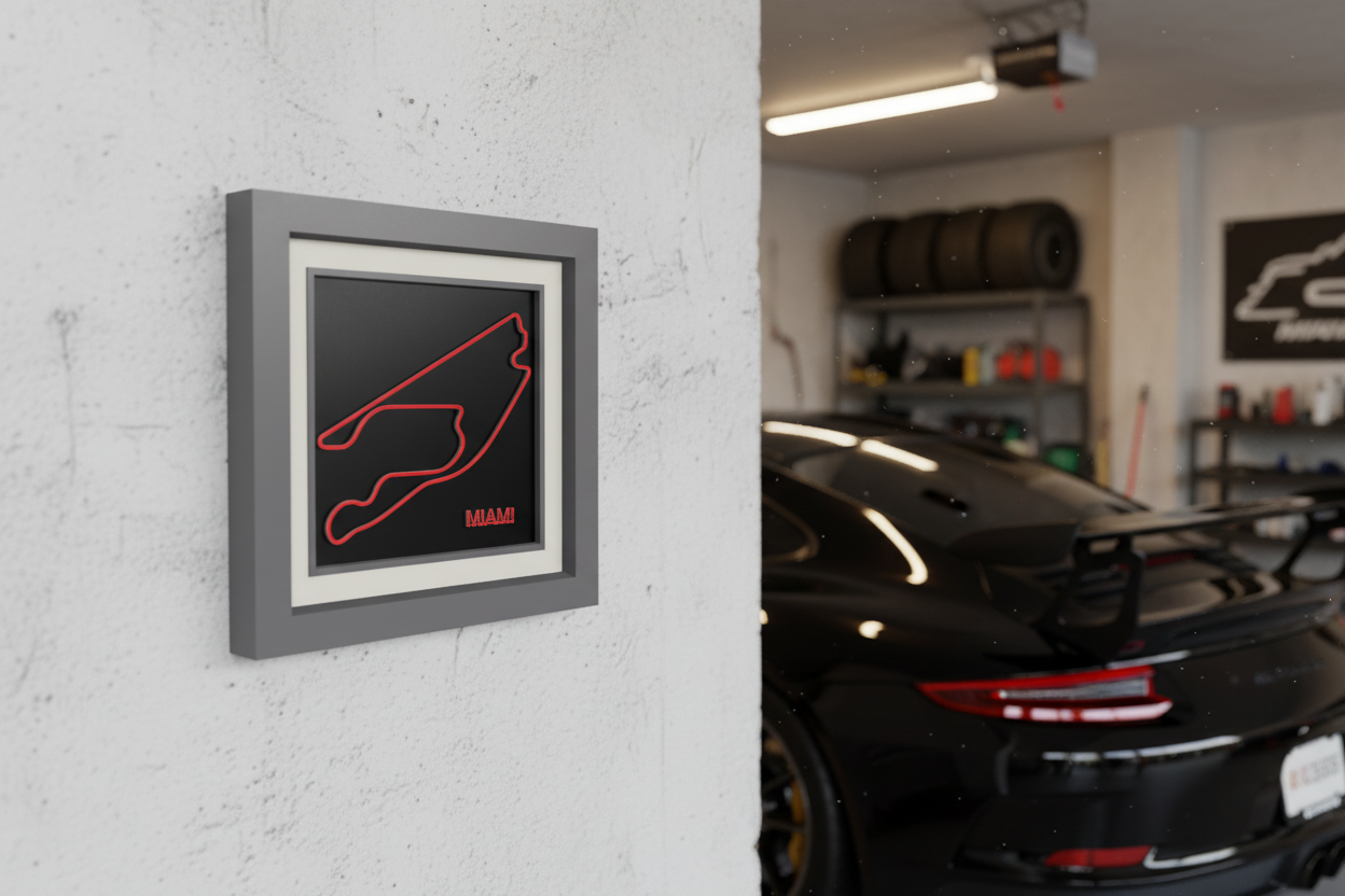 Miami F1 racing circuit 3D printed track art, race circuits wall decor