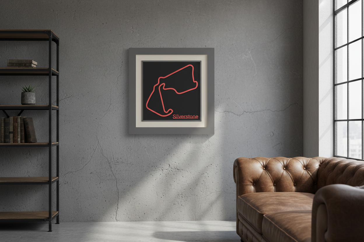 Silverstone 3D printed track art, race circuits wall decor