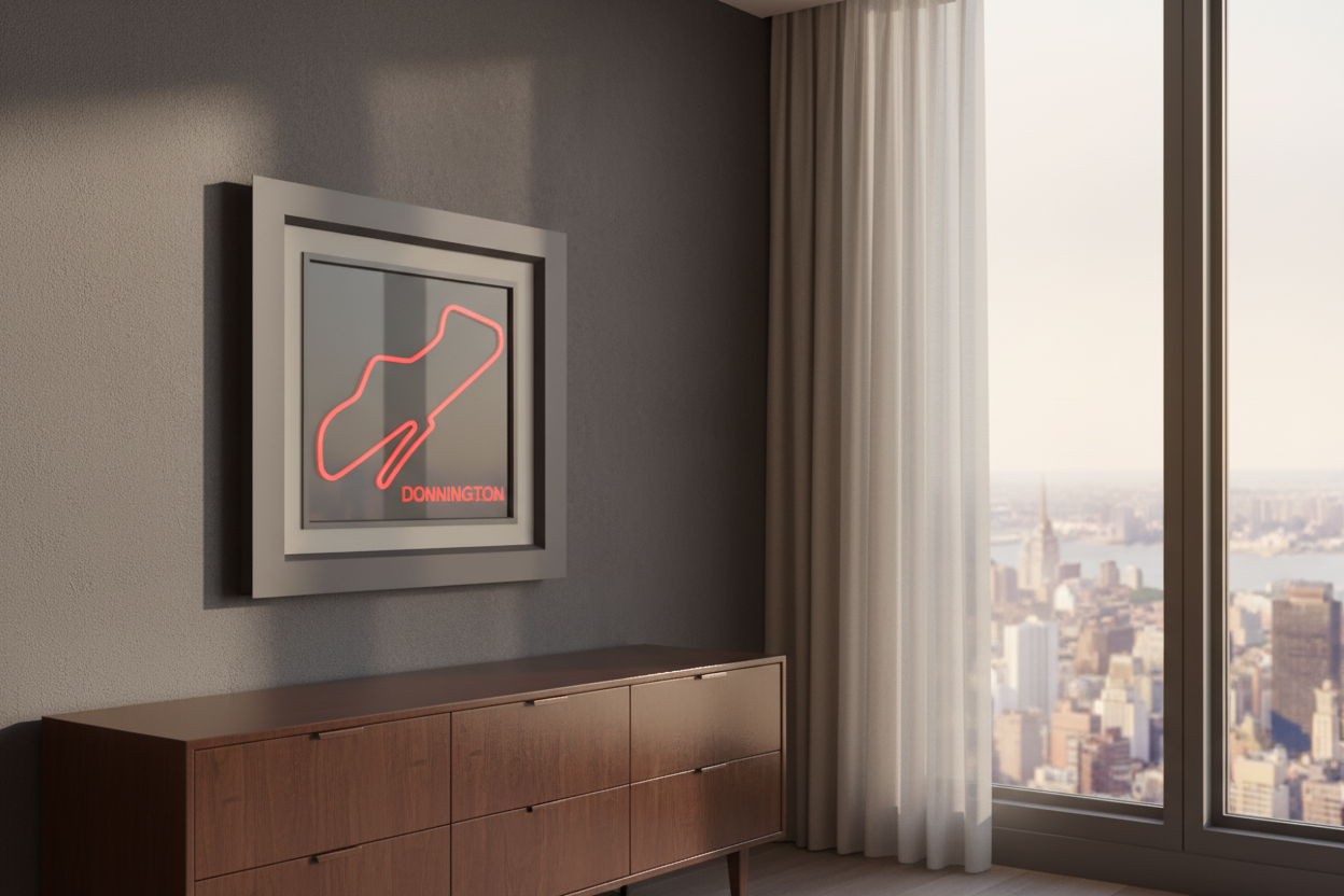 Donnington 3D printed track art, race circuits wall decor